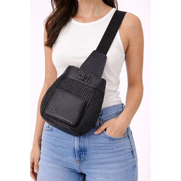 Béis Handbags - BÉIS Black Woven The Naturals Sling Crossbody Bag Vegan Leather Small Travel